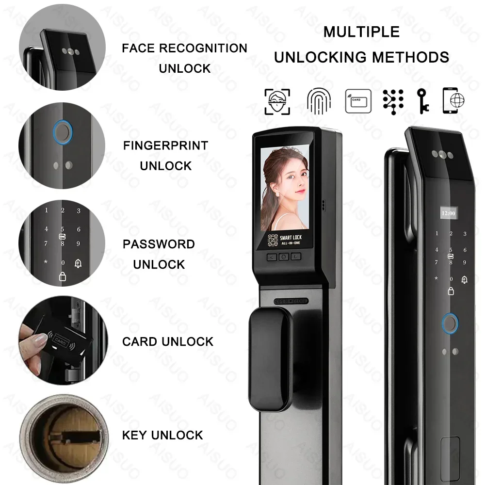 Real Time Video Intercom TUYA WIFI Face Recognition Smart Door Lock With Camera Digital Keyless Smart Lock