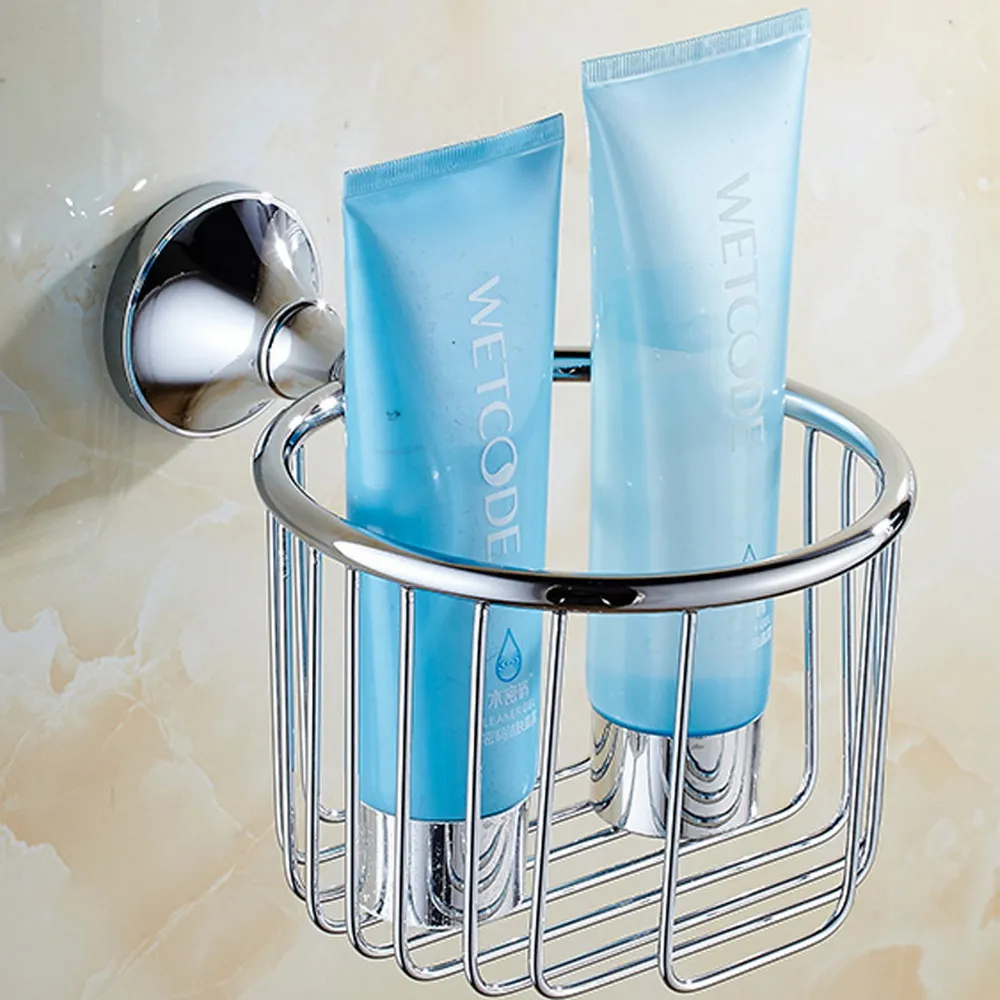 Polished Chrome Wall Mounted Toilet Paper Roll Holder Bathroom Shower Shelf Basket aba943