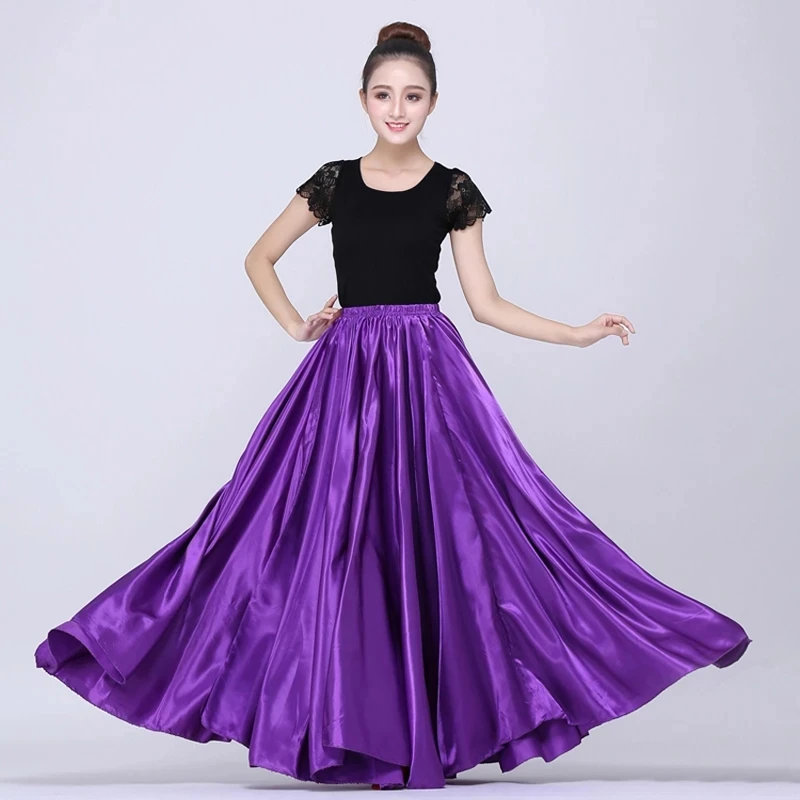 New Team Stage Performance Bally Dancing Costumes for Adult Woman Big Swing Satin Silk Gypsy Spanish Flamenco Skirt 10colors