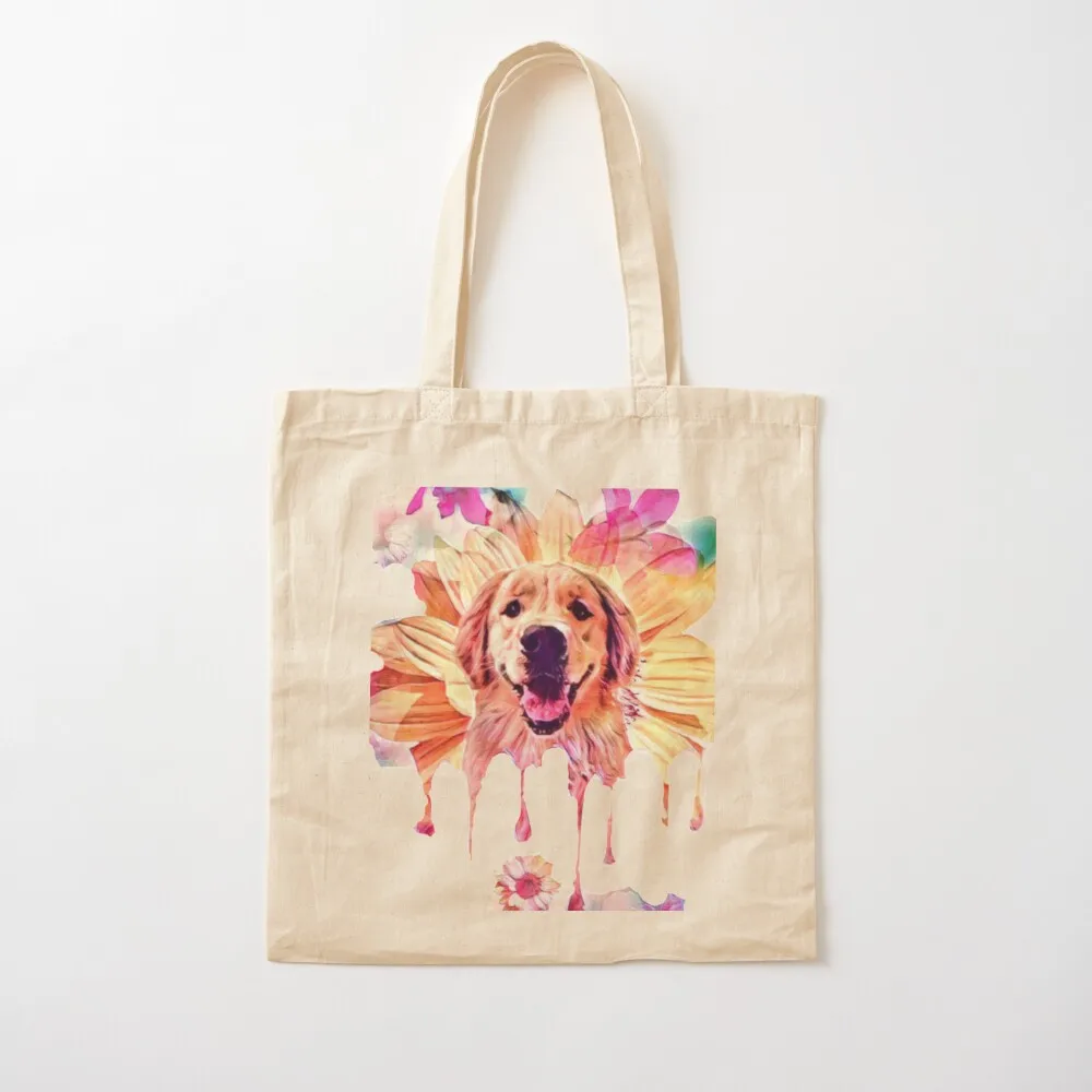 Melting Floral Molly Golden Retriever Dog Flowers Tote Bag custom tote bag tote bag screen Handbags women