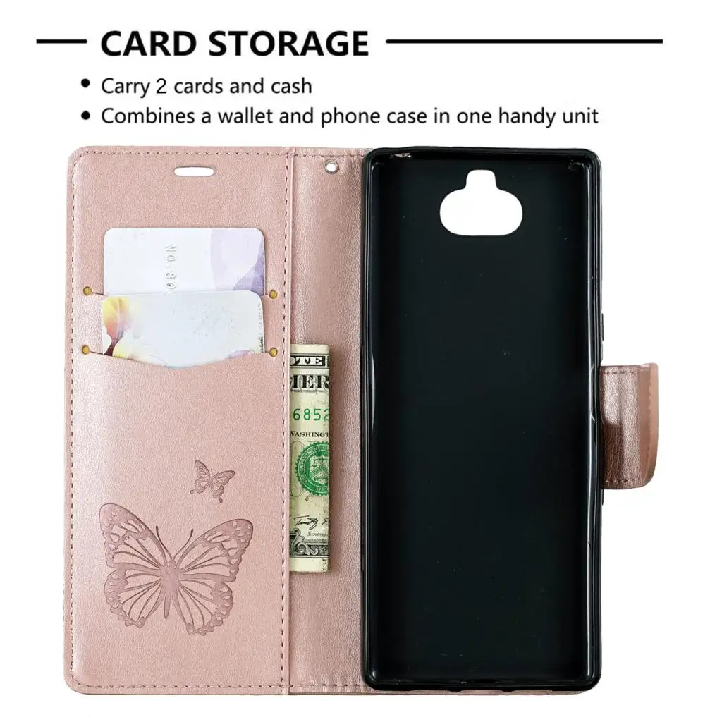 Luxury PU Leather Flip Case For Sony Xperia 10 8 5 3D Butterfly Phone Coque For Sony Xperia 10 8 5 Wallet Funda Case