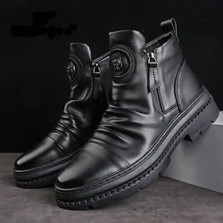 Botas de couro casuais masculinas, Sapatos antiderrapantes confortáveis, Absorção de choque resistente ao desgaste, Sapatos de caminhada masculinos