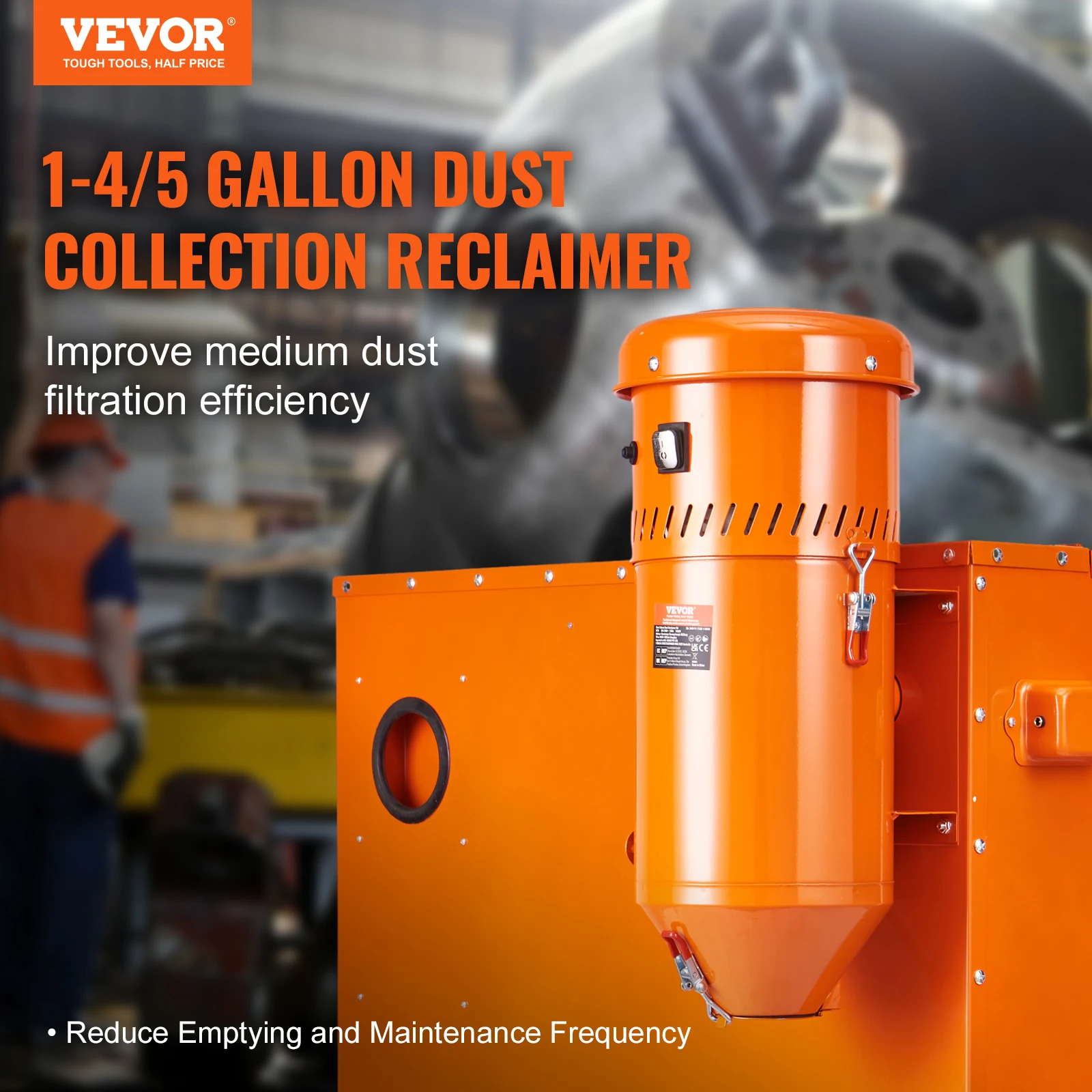 VEVOR Dust Collection System: 1450W Dust Collector Media Reclaimer w/1.8 Gal Capacity - Universal Fit for Sandblaster Cabinets