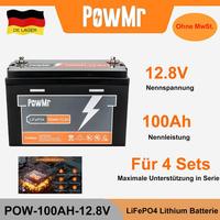 PowMr 12V 100Ah LiFePO4 Battery Pack 1280KWh Grade A Parallel Series 4S BMS 100A Solar Energy Rechargeable Cell Pack For RV Boat