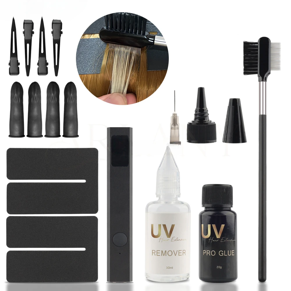 2024 UV Lamp Technology Hair Extensions Glue Kit UV LED Lamp Hair Extension Machine UV Hair Extension Glue and Remover Solution