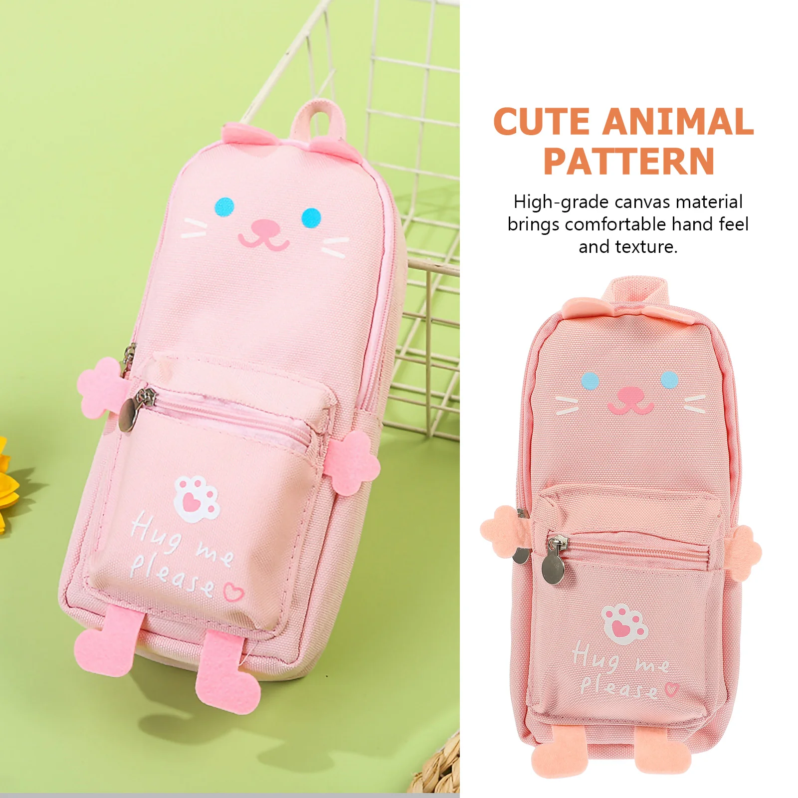 

Adorable Canvas Pencil Bag Large Capacity Wear-Resistant Stationery Storage Portable Pen Pouch Multi-Function Daily Use Kids