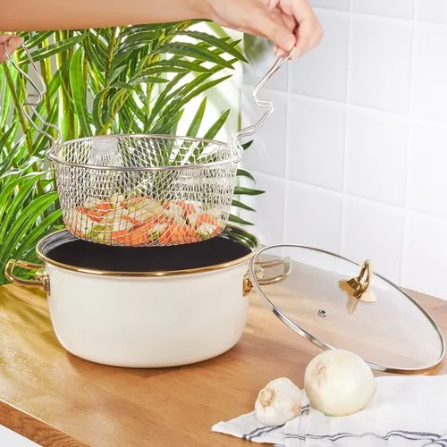 Roe Mutfaksever Retro esmalte 22 cm freír olla crema