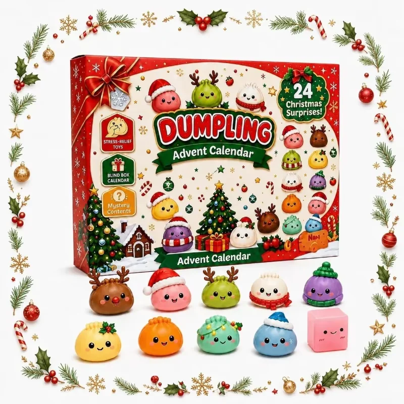 2027 Christmas Squishy Advent Calendar, 24 Days Countdown Surprise Box, Dumpling Slow Rebound Squishies Squeeze Sensory Gift