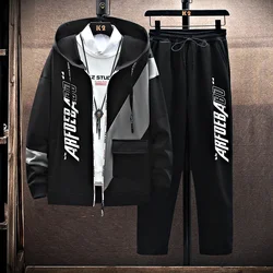 Spring Autumn Men's Two Pieces Set Jacket+Pants Set Casual Zipper Hooded Mens Sports Suit Fashion Streetwear Male Tracksuit Set