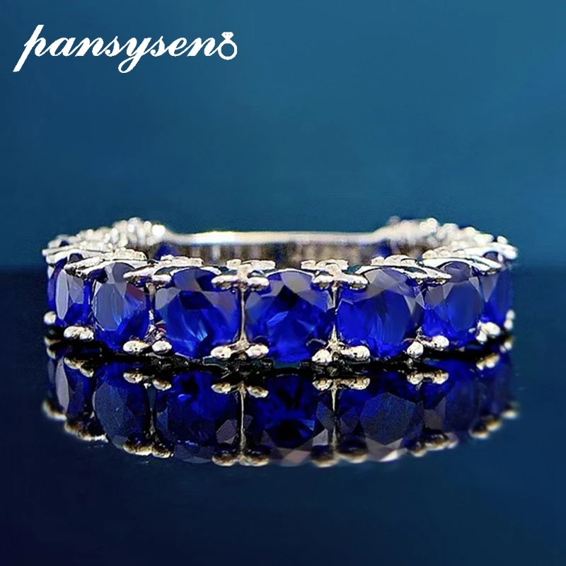 

PANSYSEN Vintage 925 Sterling Silver Round Cut Sapphire High Carbon Diamond Gemstone Wedding Bands Cocktail Party Ring Wholesale