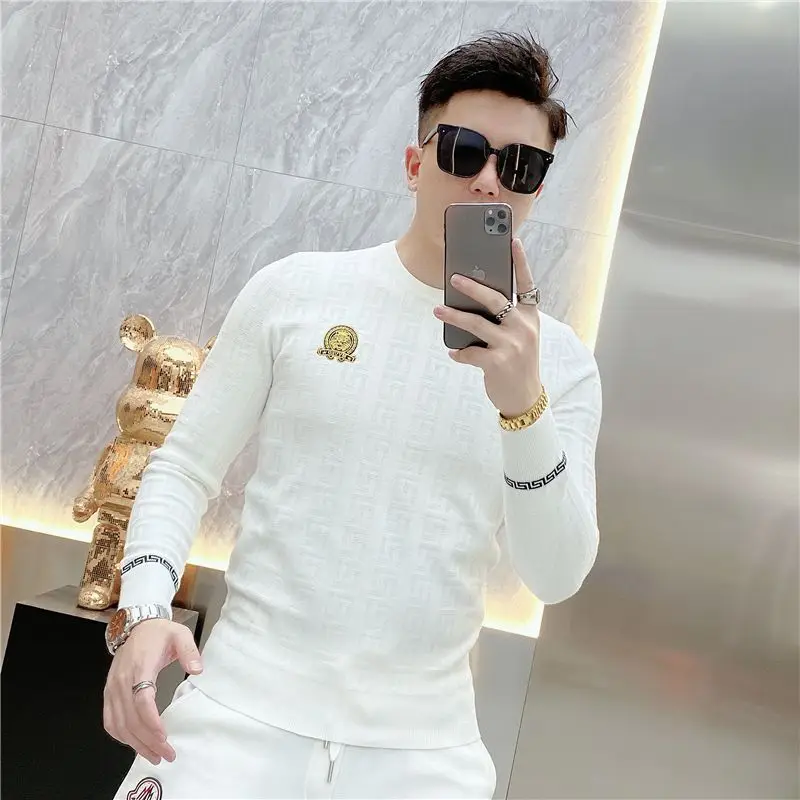 Personalized Jacquard Badge Embroidered Round Neck Hoodie Trendy Handsome Mesh Infrared Top