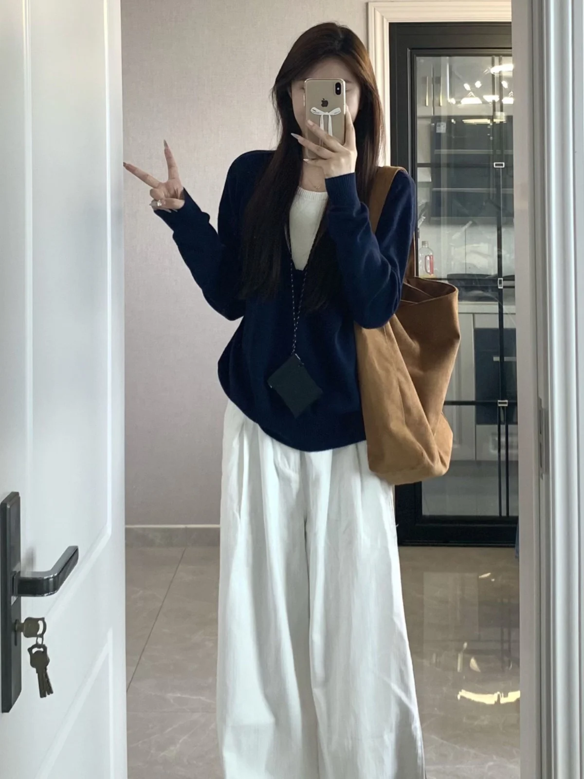 الأمريكية كسول Sle اللون بلو فضفاض محبوك V-Ne أعلى المرأة ربيع الخريف التخسيس طويل Sve سترة عارضة Faion