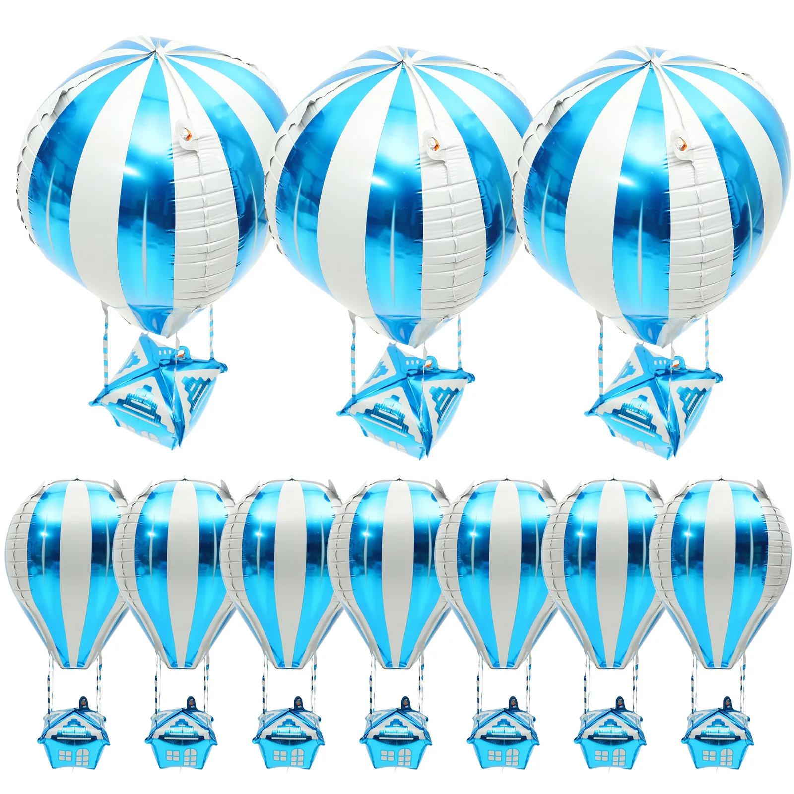 

10pcs Hot Air Balloon Decorations Blue Aluminum Foil Balloons Party Supplies Kids Birthday Classroom Helium Balloon Accessories