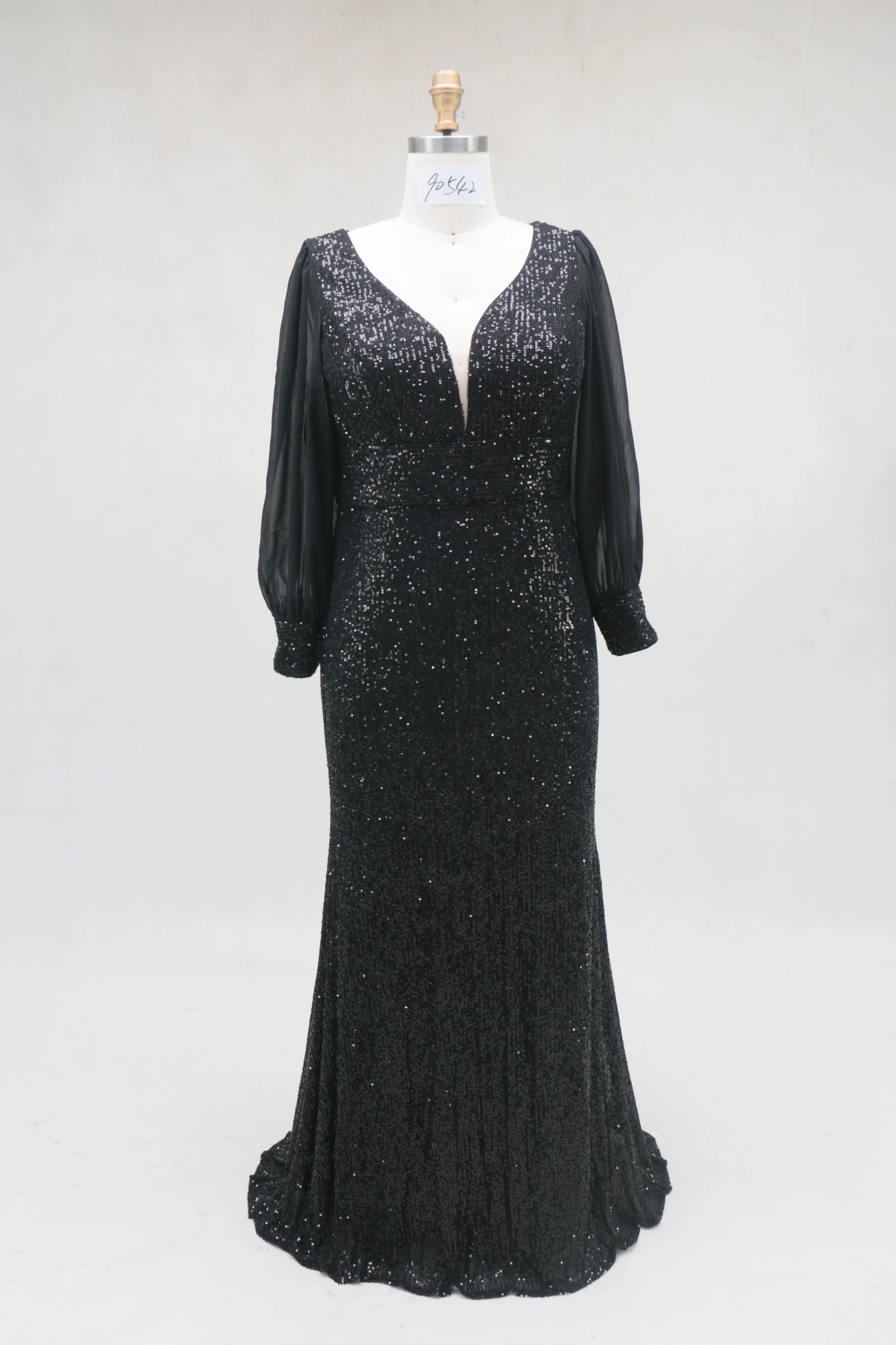 

Элегантное вечернее платье больших размеров с блестками и V-образным вырезом «рыбий хвост»