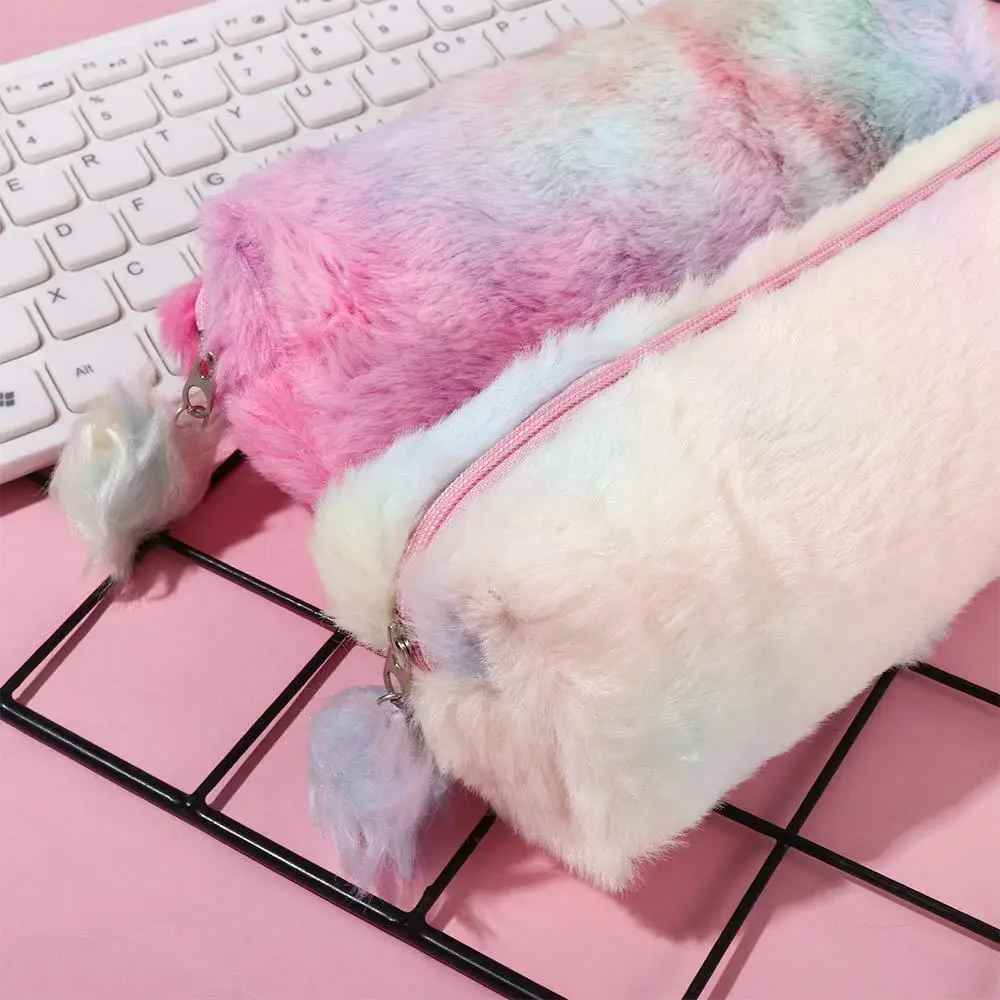 Kawaii Girl Plush Gradient Color Pen Pouch Pencil Case Storage Bag Pencil Bags