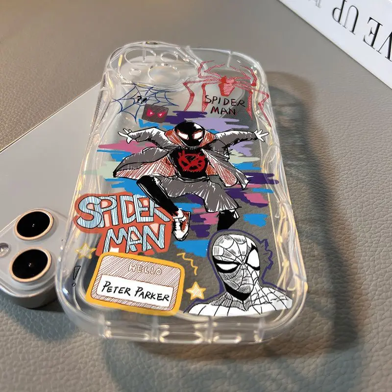 Marvel Oil Abbagliante Cool Spider-Man Cassa Del Telefono Per iphone 16 15 14 13 11 12 PRO MAX XR 8 PLUS Trasparente Anti Goccia Coppia stile