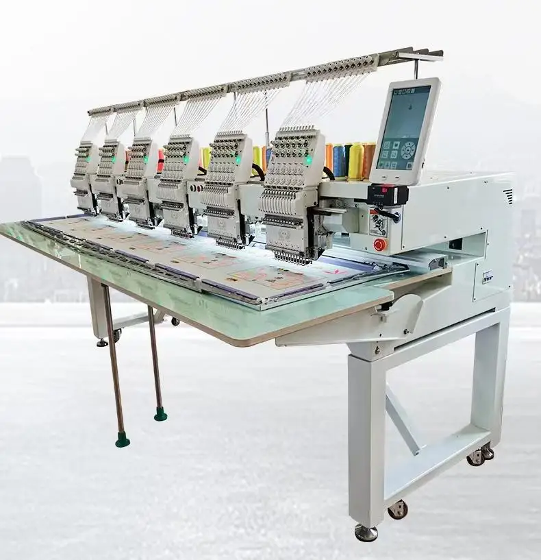 High Speed 6 Heads 12 Needles Computer Embroidery Machine for Blouses Hats T Shirts Flat Garment All Sizes Embroidery