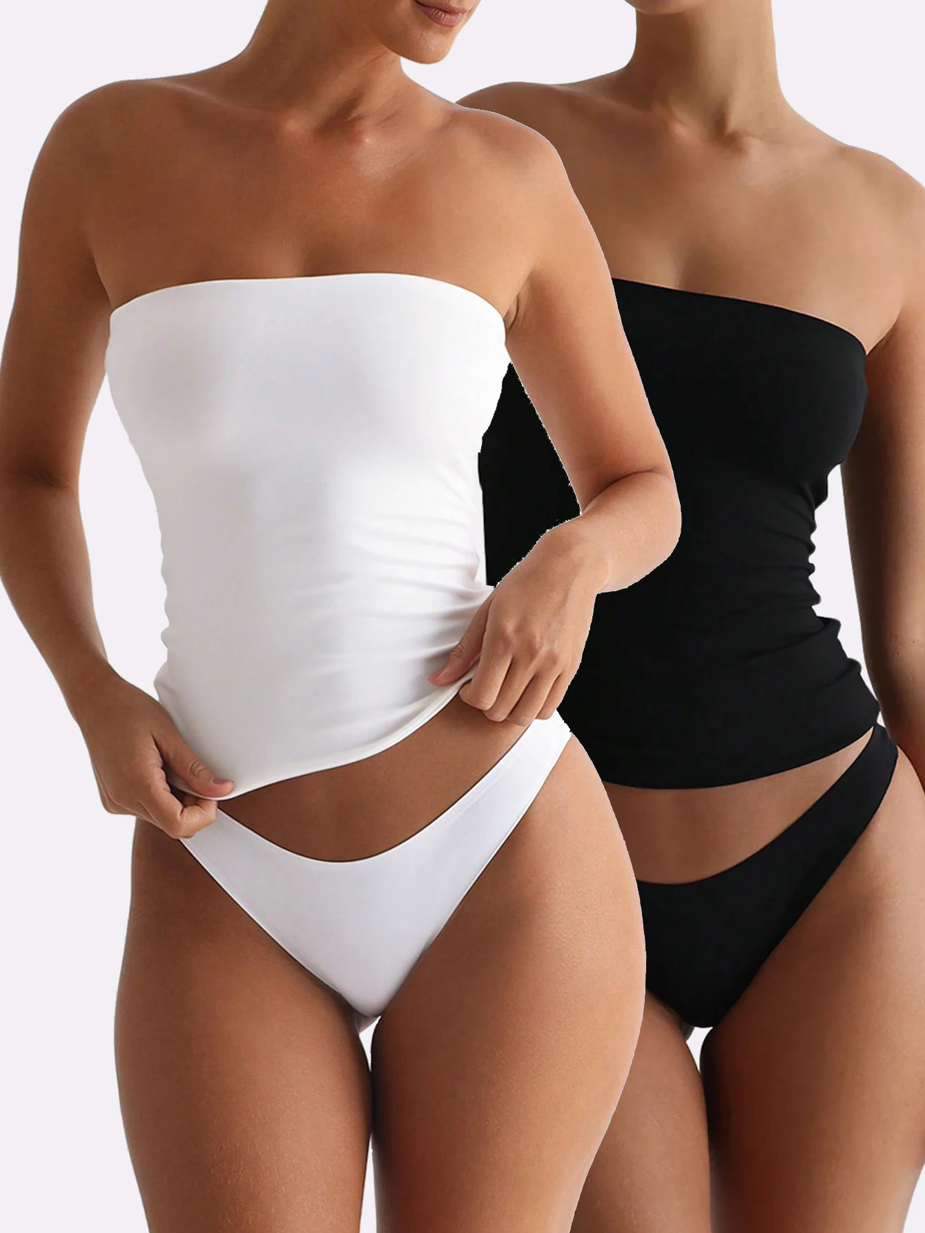 Strapless Bra Backless - 2 Pack Solid Strapless Tube Top