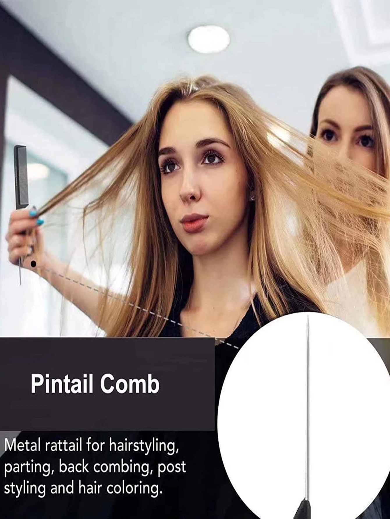 6 قطعة مشط ذيل مدبب من الفولاذ مشط إبرة للشعر المجعد مع أسنان كثيفة أداة تصفيف الشعر الاحترافية للمنزل وصالون #4