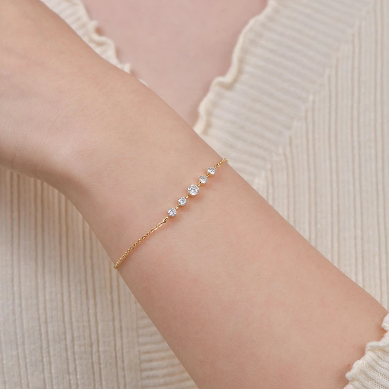Lnngy zertifiziertes Fünf-Stein-Moissanit-Armband, 925er-Sterlingsilber, Kettenarmbänder für Frauen, Charm-Handschmuck, 2026-Trendgeschenk – Detail 3