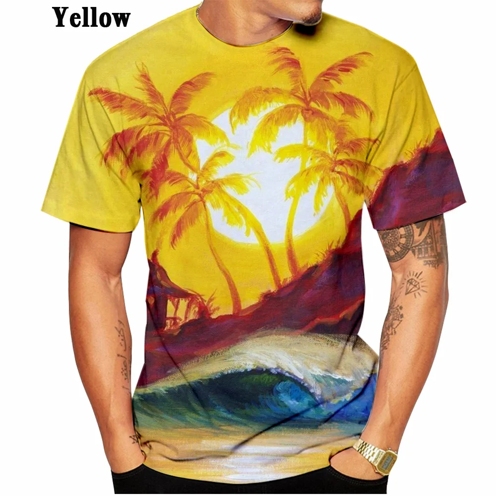 Hot Sale!Summer Women/Men\'s Couple Tops T Shirt Hawaiian 3d Print Palm Motif Unisex Top Shortsleeve T Shirt XS-5XL