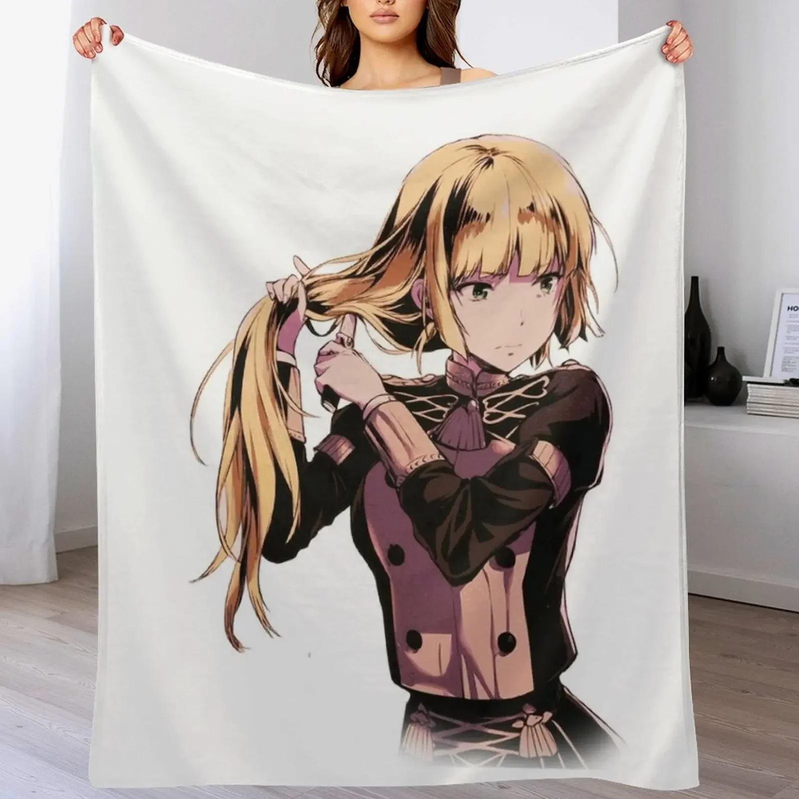 

Ingrid from Fire Emblem: Three Houses Trying to Comb her Hair - Videogame Throw Blanket Flannel Fabric warm for winter Blankets