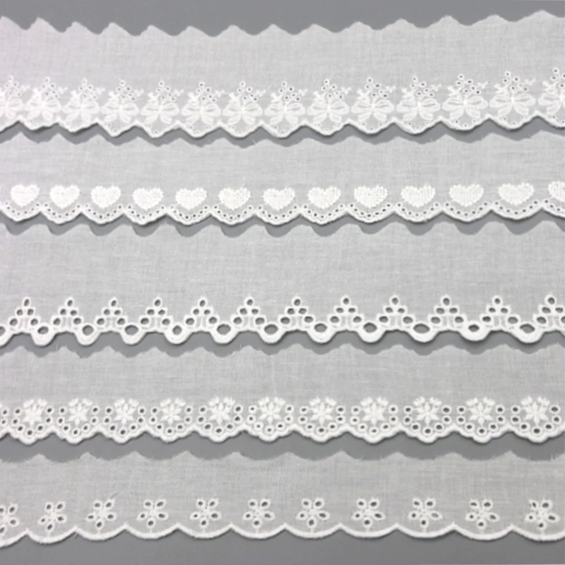 (3 Yards/lot) White Embroidered Cotton Lace Sewn Clothing Textile Fabric Woven Ribbon DIY Decoration Wedding Home Toy Stickers