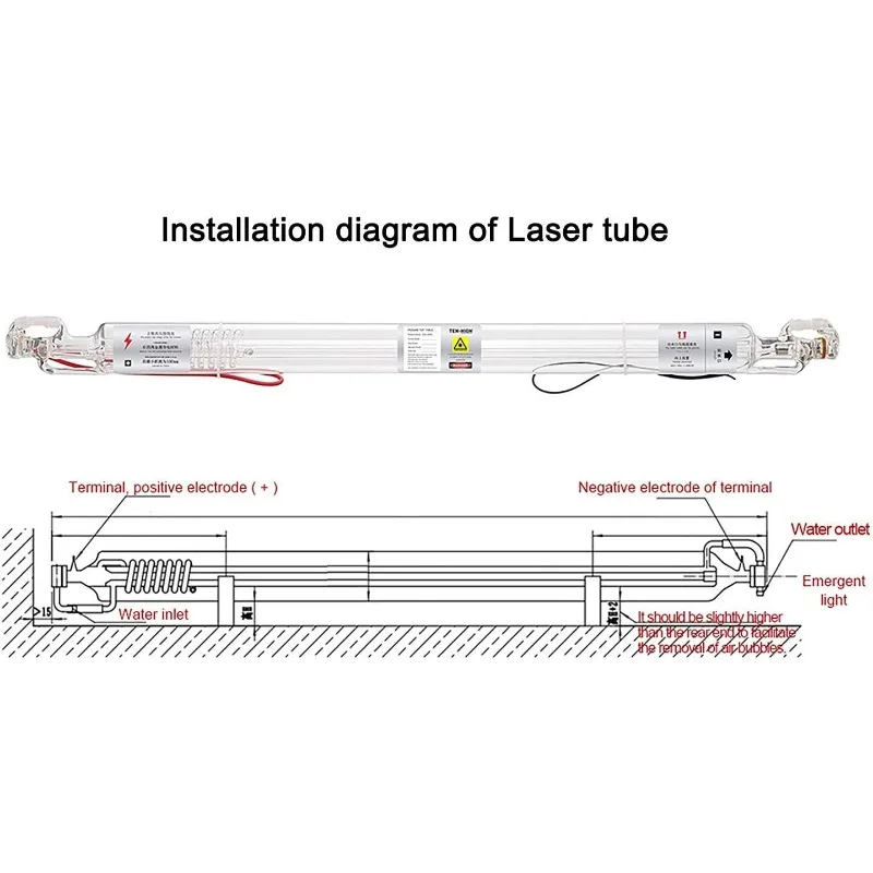 Tube laser CO2 60W, 1000mm de diamètre, 50mm, pré-connecté avec des fils enduits