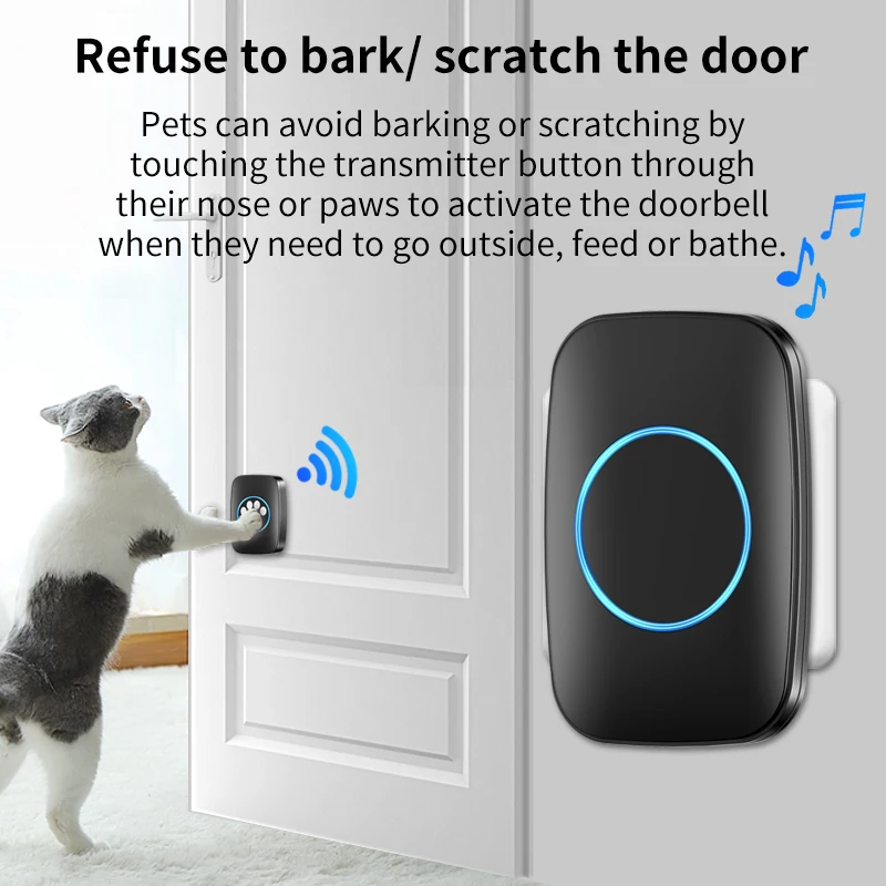 Touch Pet Doorbell 300M/984 ft Range 60 Songs Cat & Dog Training Pager LED Flash light Smart Wireless Doorbell Plug US EU