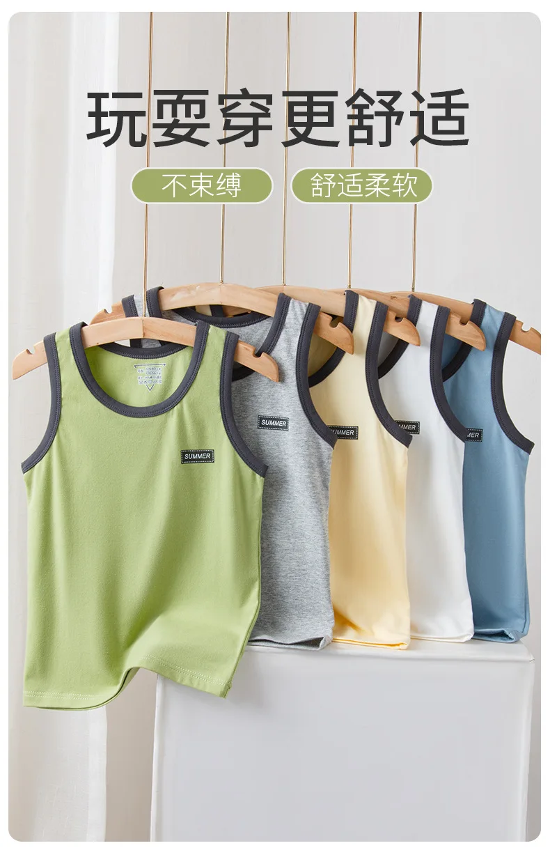 Sommer-Kinderweste für Jungen, Einfarbige Baumwoll-Unterwäsche, Hauskleidung, Outdoor-Bekleidung, Dünne Teenager-Unterhemden, Baby-Weste – Detail 6