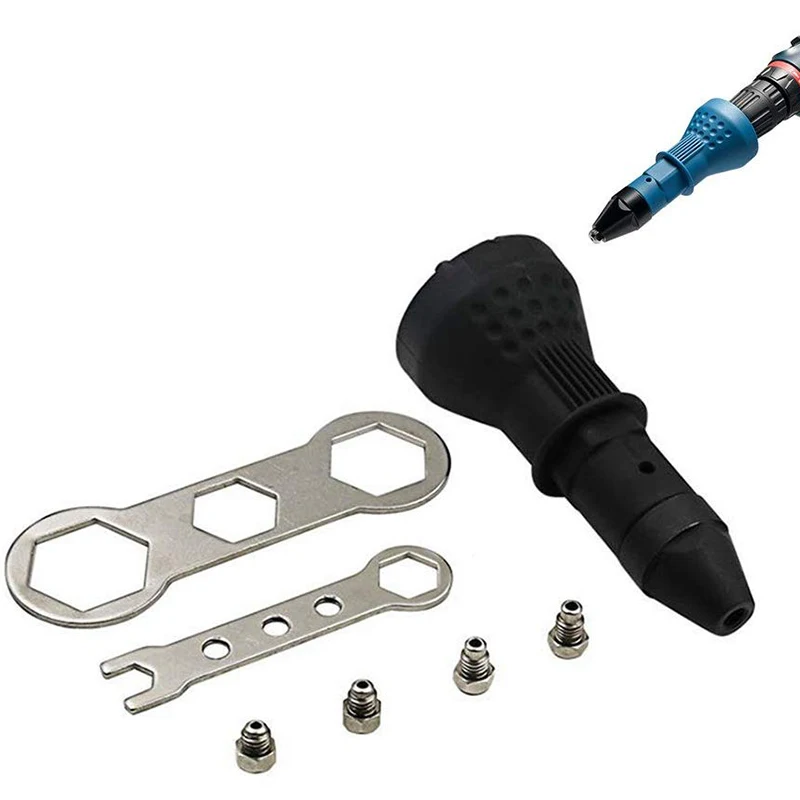 AB09-Rivetto per trapano a batteria elettrico, kit di utensili per trapano elettrico Adattatore per rivettatrice Inserto per dado Accessori per elettroutensili manuali (Nero)