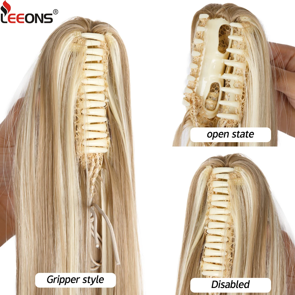 Black Blonde Straight Fake Hair Pieces Claw Clip In Ponytail 22 Inch Synthetic High Temperature Fiber Hair Extensions For Women