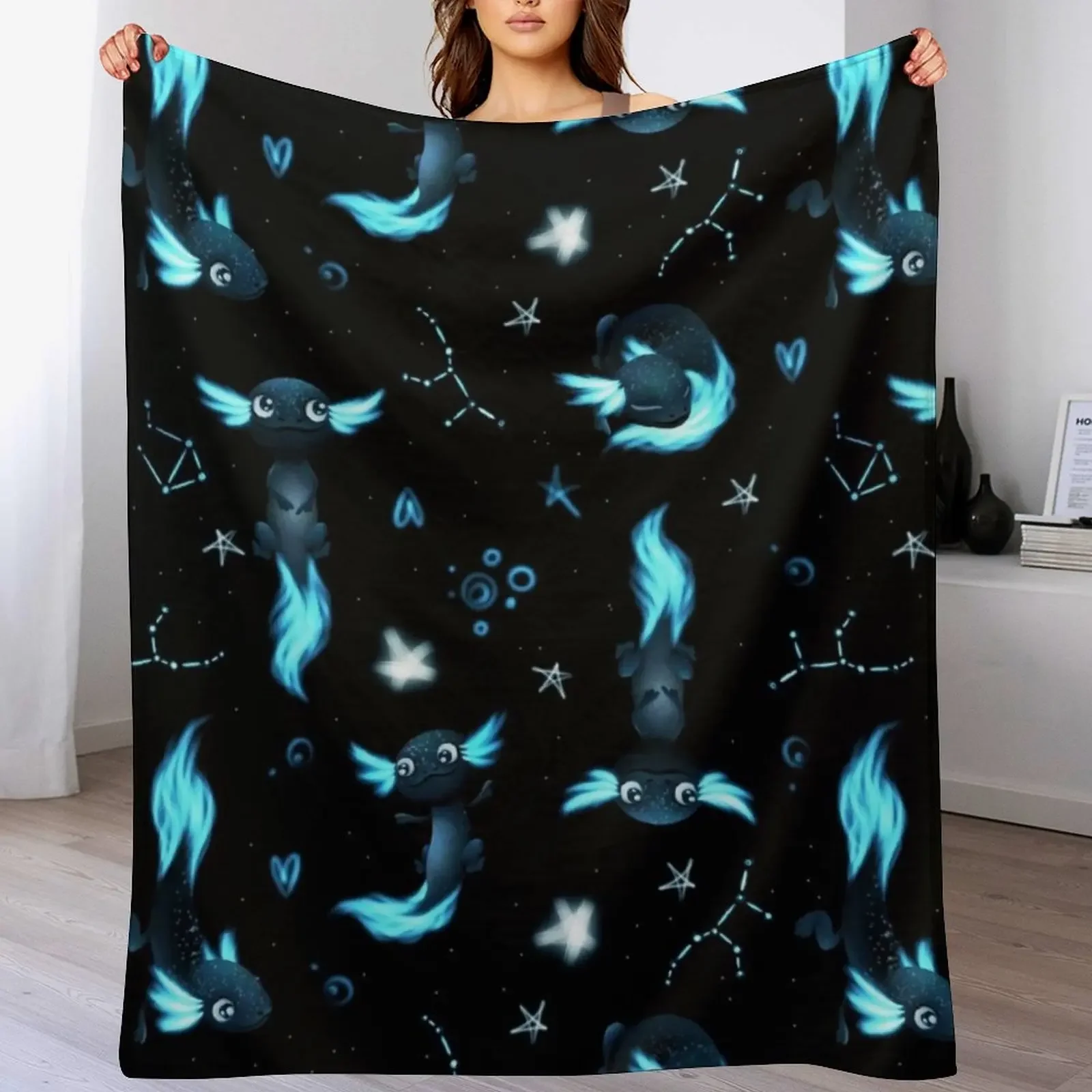 

Cute black axolotls pattern, gift for axolotl lover Throw Blanket Polar Loose Extra Large Throw Hairys Blankets
