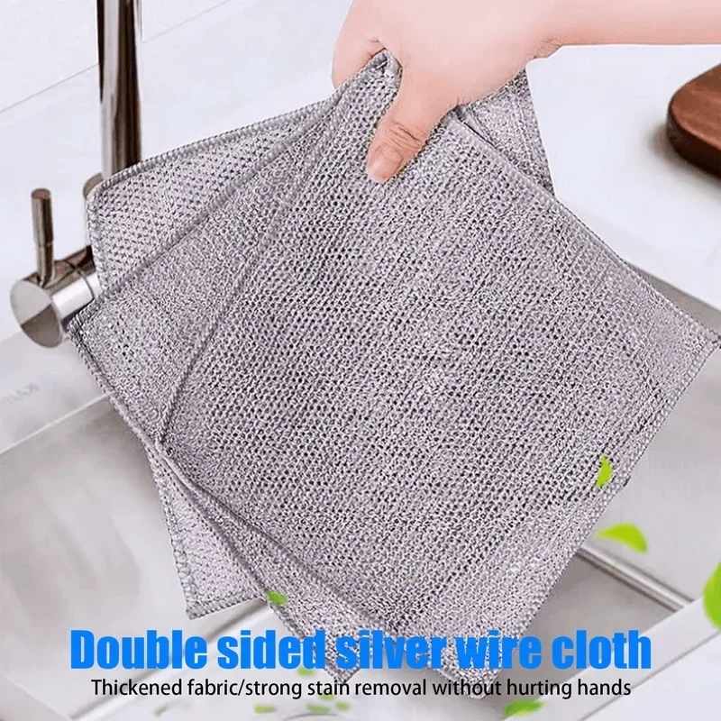 Silver wire cloth, double-sided thick kitchen dishwashing cloth, non greasy and can replace steel wire ball dishwashing cloth