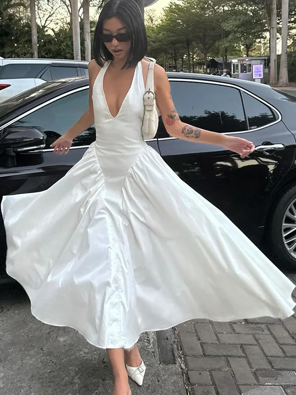 

Сексуальная юбка-миди с глубоким V-образным вырезом и вырезом, женский комбинезон на подтяжках, летний вязаный полиэстер со средней талией