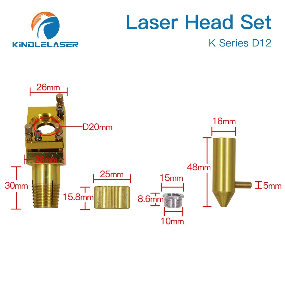 KINDLELASER serie K CO2 Mini Set di testine Laser D12/18/20mm FL50.8mm lente per macchina da taglio per incisione Laser 2030 4060 K40