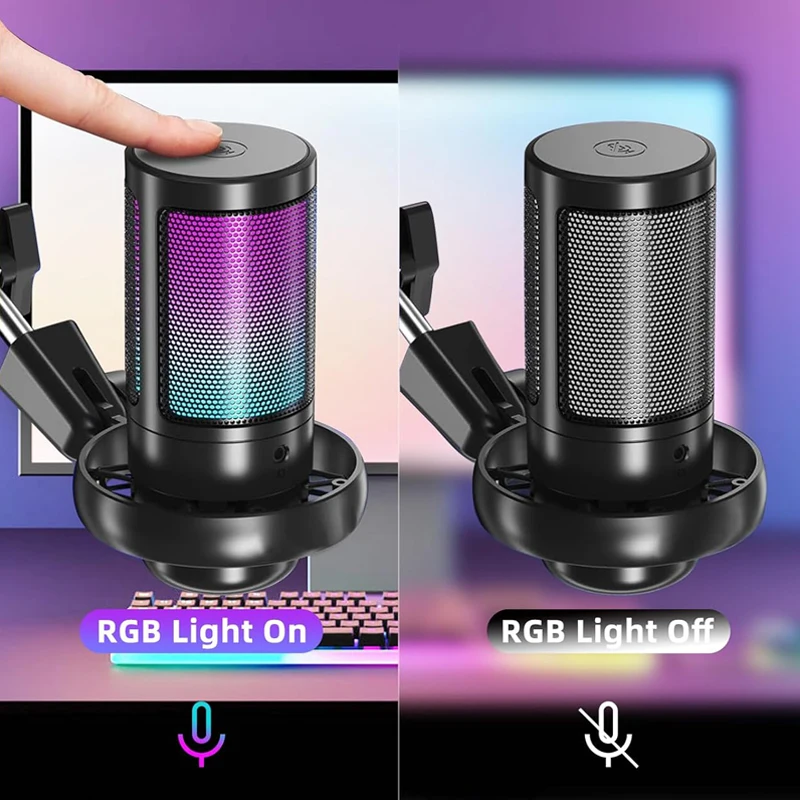 USB ميكروفون إلغاء الضوضاء مكثف هيئة التصنيع العسكري RGB تعليق قوس لبث بودكاست تويتش يوتيوب ديسكورد الكمبيوتر PS4 PS5