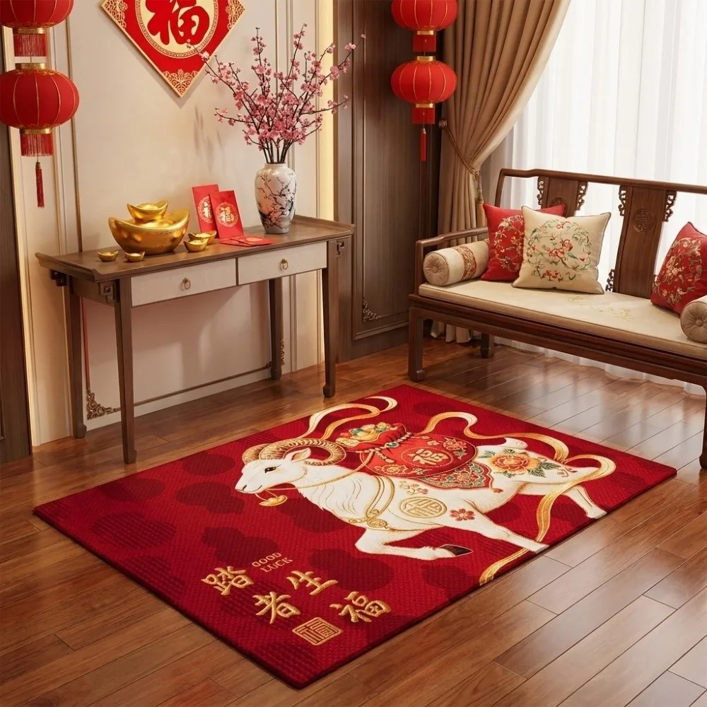 Chinese Style Zodiac Goat Floor Mat Cartoon Blessing Words 2027 Lamb Door Mat Soft Anti Slip Sheep Foot Pad Entrance