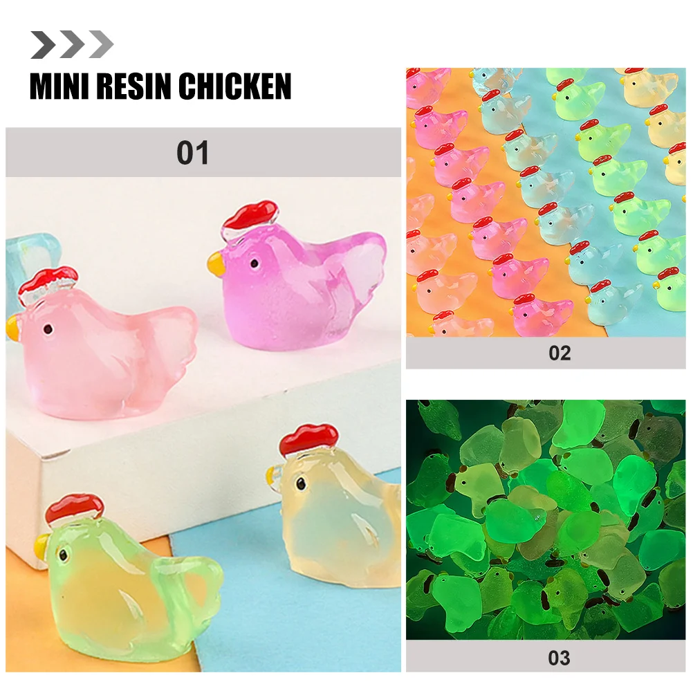 18 Stück Mini-Hühnerstatuen, leuchtende Harzfiguren, lustige Schreibtischdekoration für Zuhause und Büro, leuchtendes Huhn
