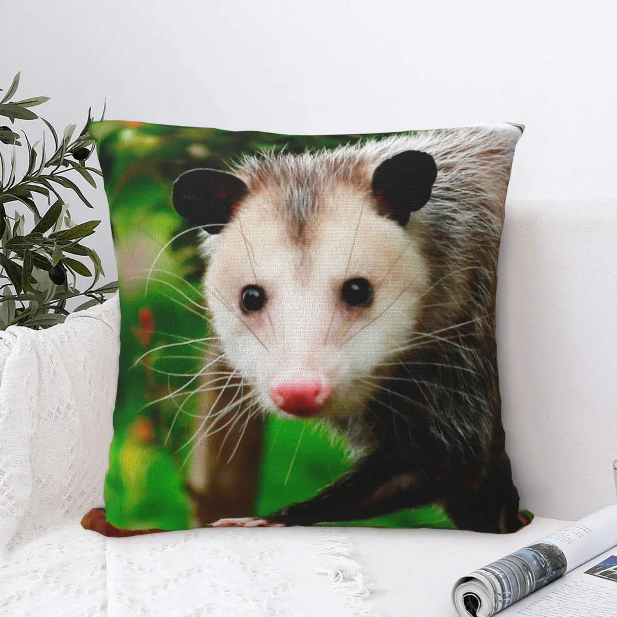 Kawaii Opossum On Fence Pillowcase Polyester Cushion Cover Decorations Possum Animal Throw Pillow Case Cover Zippered 40X40cm