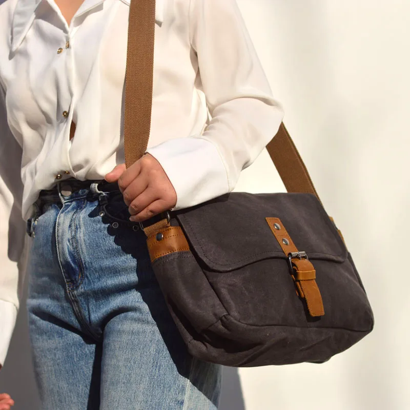 AETOO Oxford leather men's oblique span camera outside waterproof oil wax canvas shoulder digital camera bag