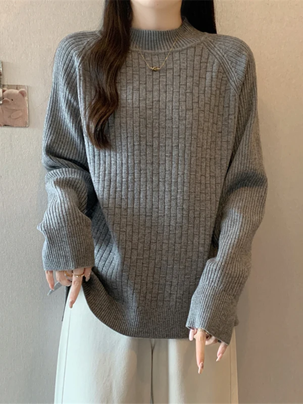 

Женский осенне-зимний свободный трикотаж больших размеров, повседневный удобный повседневный топ с длинным свеком