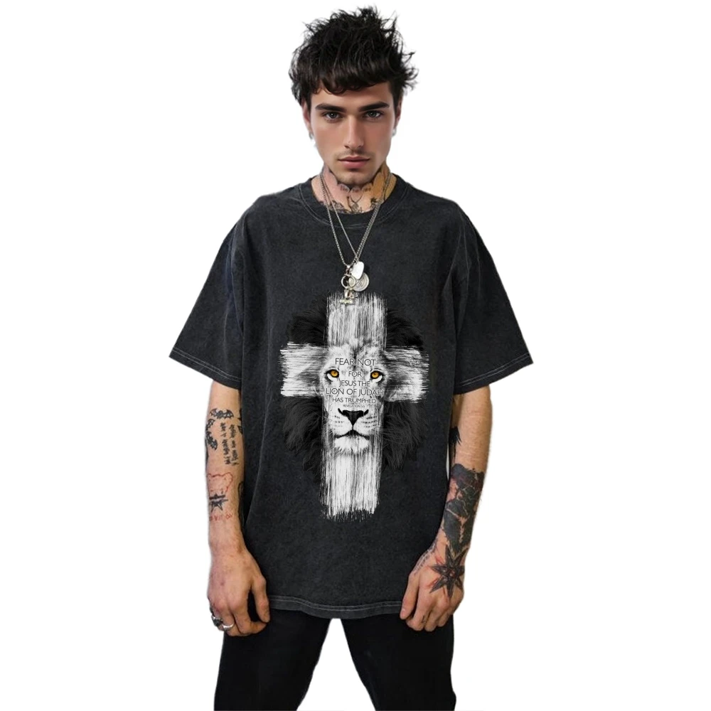 

Женская футболка с рисунком Y2K из 100% хлопка, религиозная футболка с рисунком льва, удобный стиль в стиле ампир, модная, удобная повседневная одежда