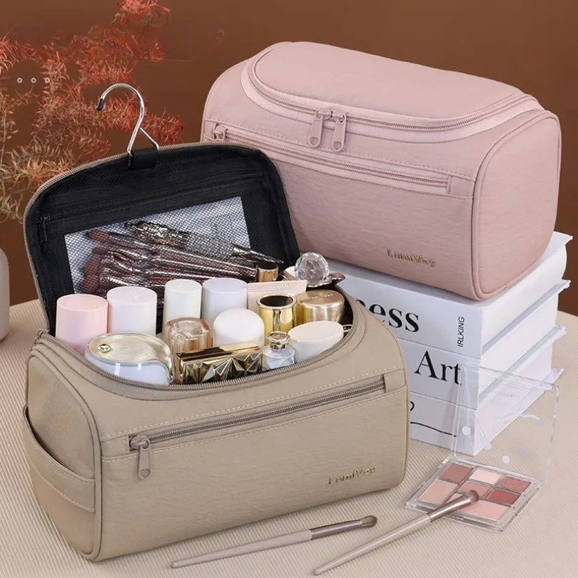 Portable Makeup Bag Dual Zipper Cosmetic bag Multi Compartment Organizer Toiletry Pouch Large Capacity for Ladies  Short Travel