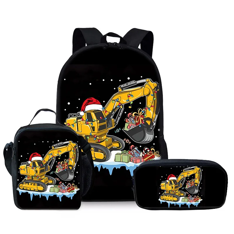 

Роскошная новинка, необычный крутой экскаватор с 3D принтом, 3 шт./компл., школьные сумки для ноутбука, рюкзак, сумка для обеда, пенал