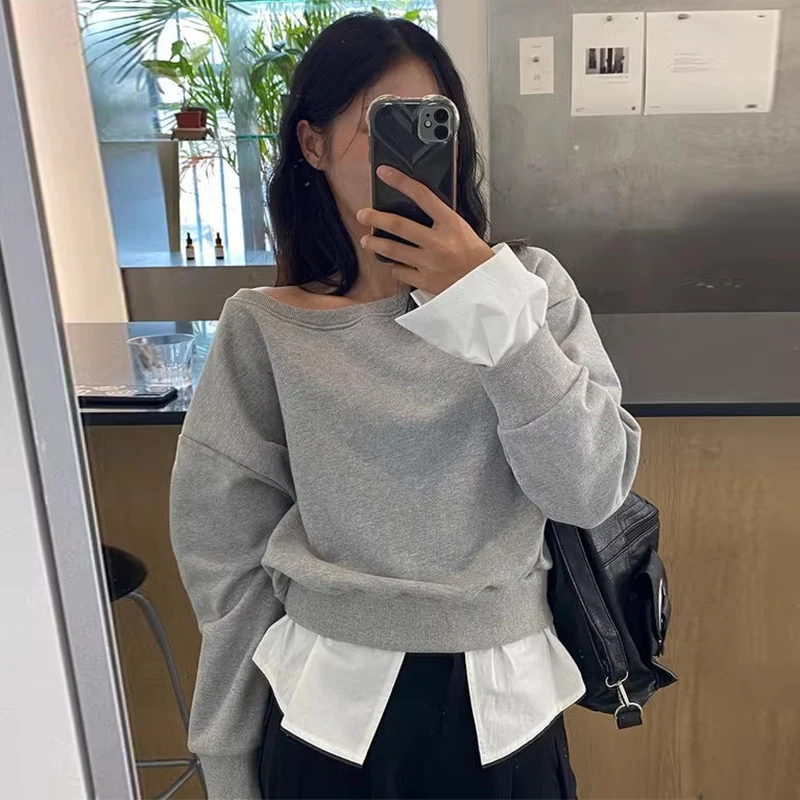 

Tannt Women Hoodie Patchwork Mosaic Color Fashion Sweatshirts Coats Irregular Casual Hoodie Sweatshirts Women 2025 New