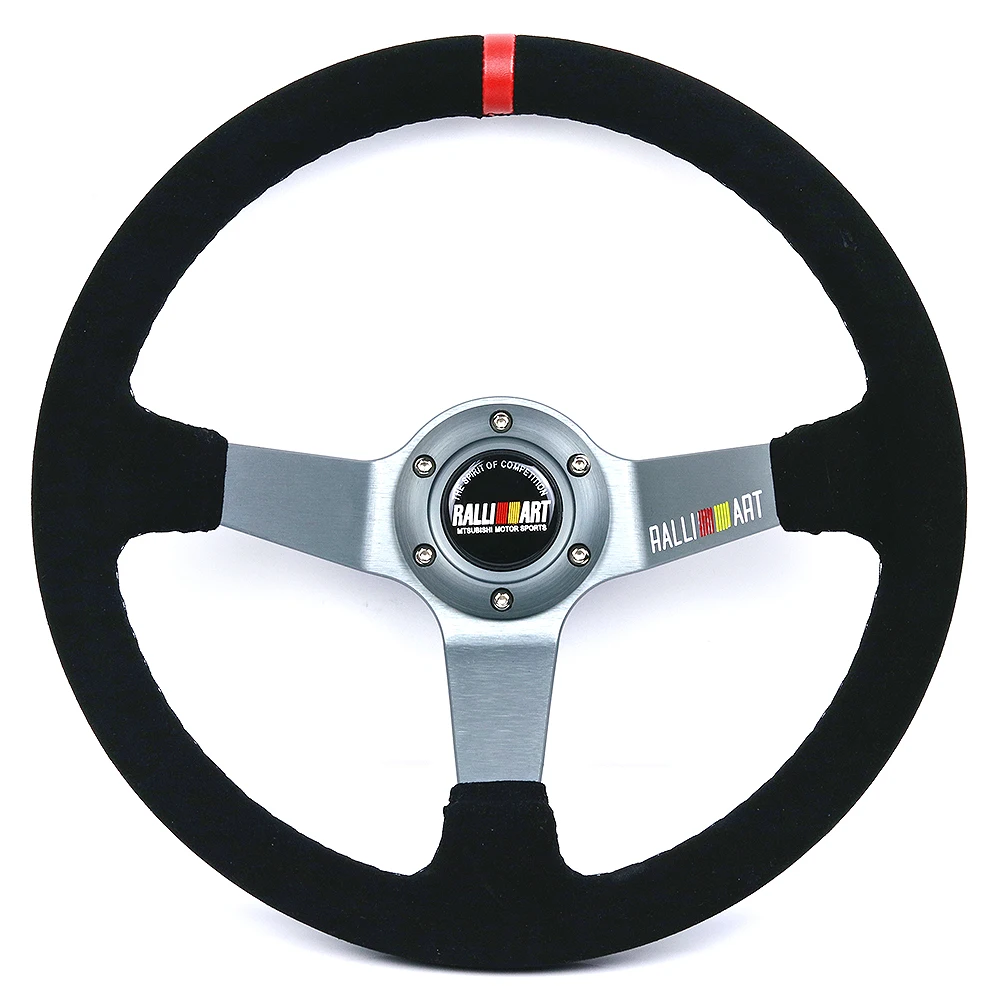 RALLIART スエード ステアリング 14インチ RALLI ART 350mm/14インチ ブラック スエードレザー ディープ