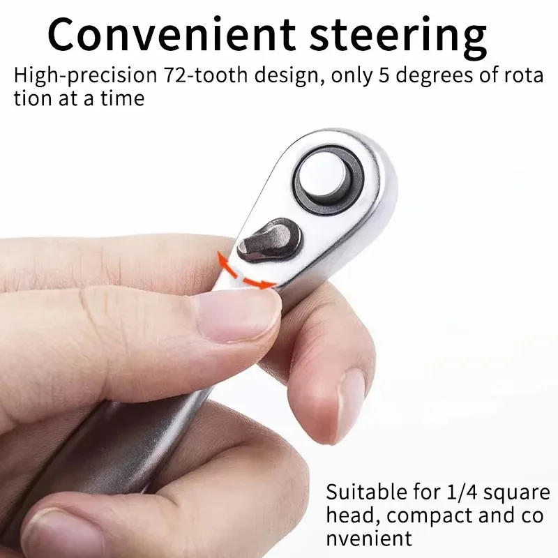 WEELEE 1/4 Mini Screwdriver with Bits for Narrow Spaces, Reversible Socket Screwdriver, Auto Repair Mini Wrench, Ratchet Wrench
