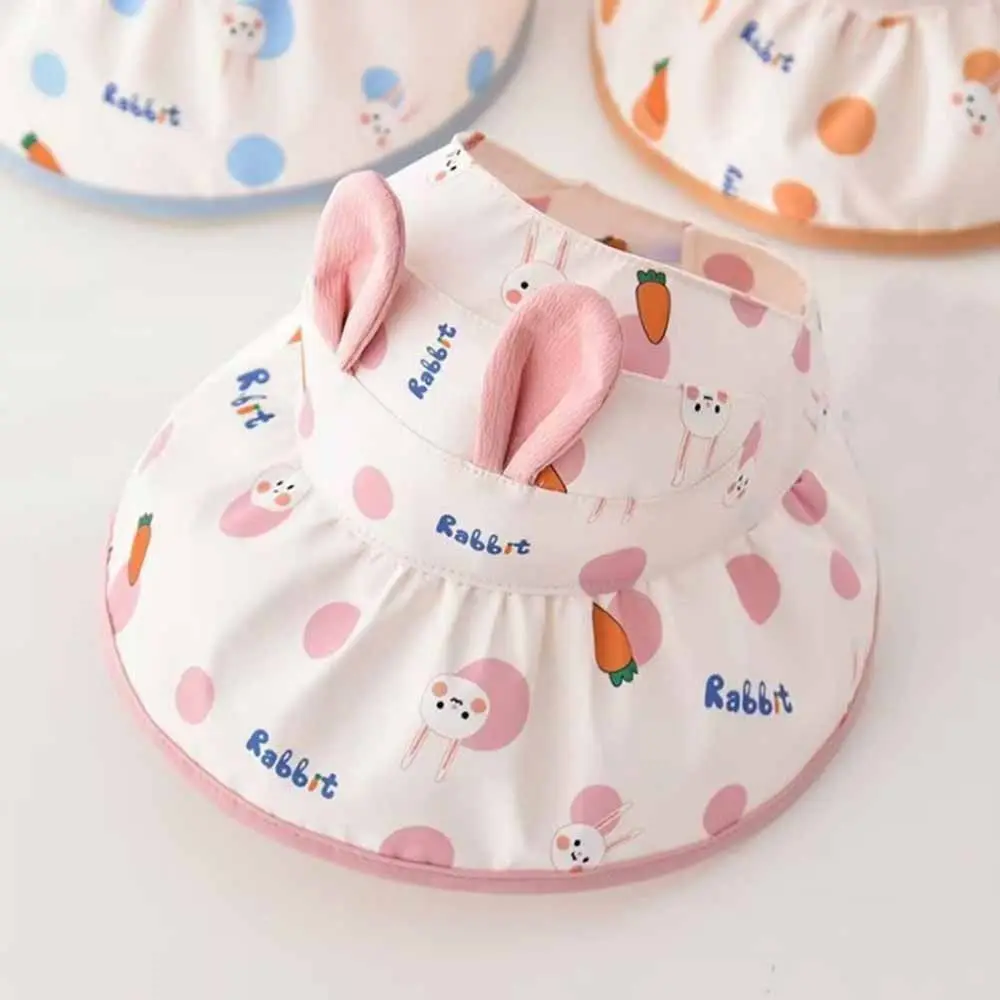 

Bunny Ears Children's Sun Hat Cartoon Print Polyester Toddler Sunshade Cap Empty Top Foldable Children Sunscreen Visors