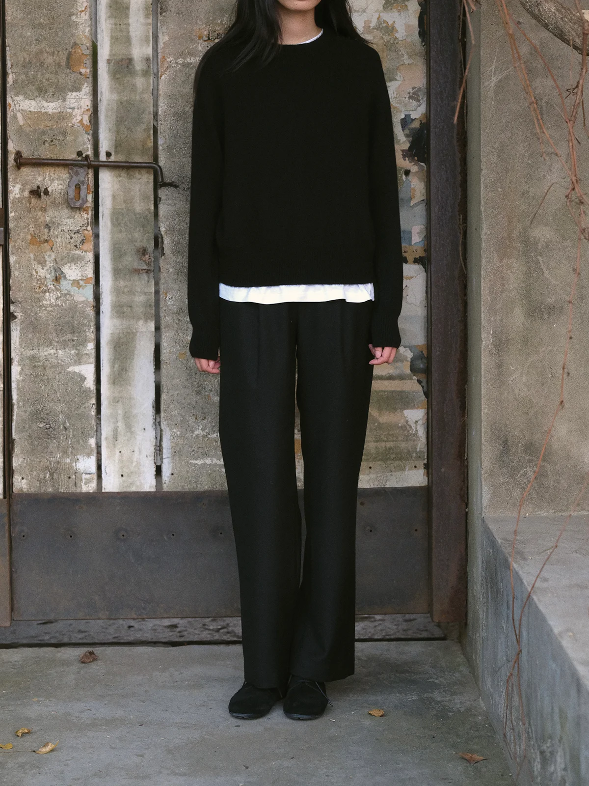 

Woolen Casual Straight Leg Pants Women's Long Trousers Commute Versatile Pants mid High Waist Zipper Pure Color Winter New